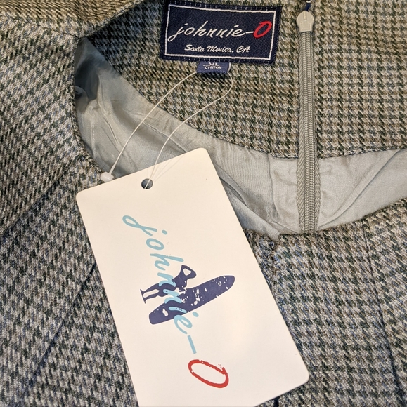 60s-inspired Retro Houndstooth Plaid Grey Long Sleeve Dress Silk/Wool L/XL - Picture 12 of 16